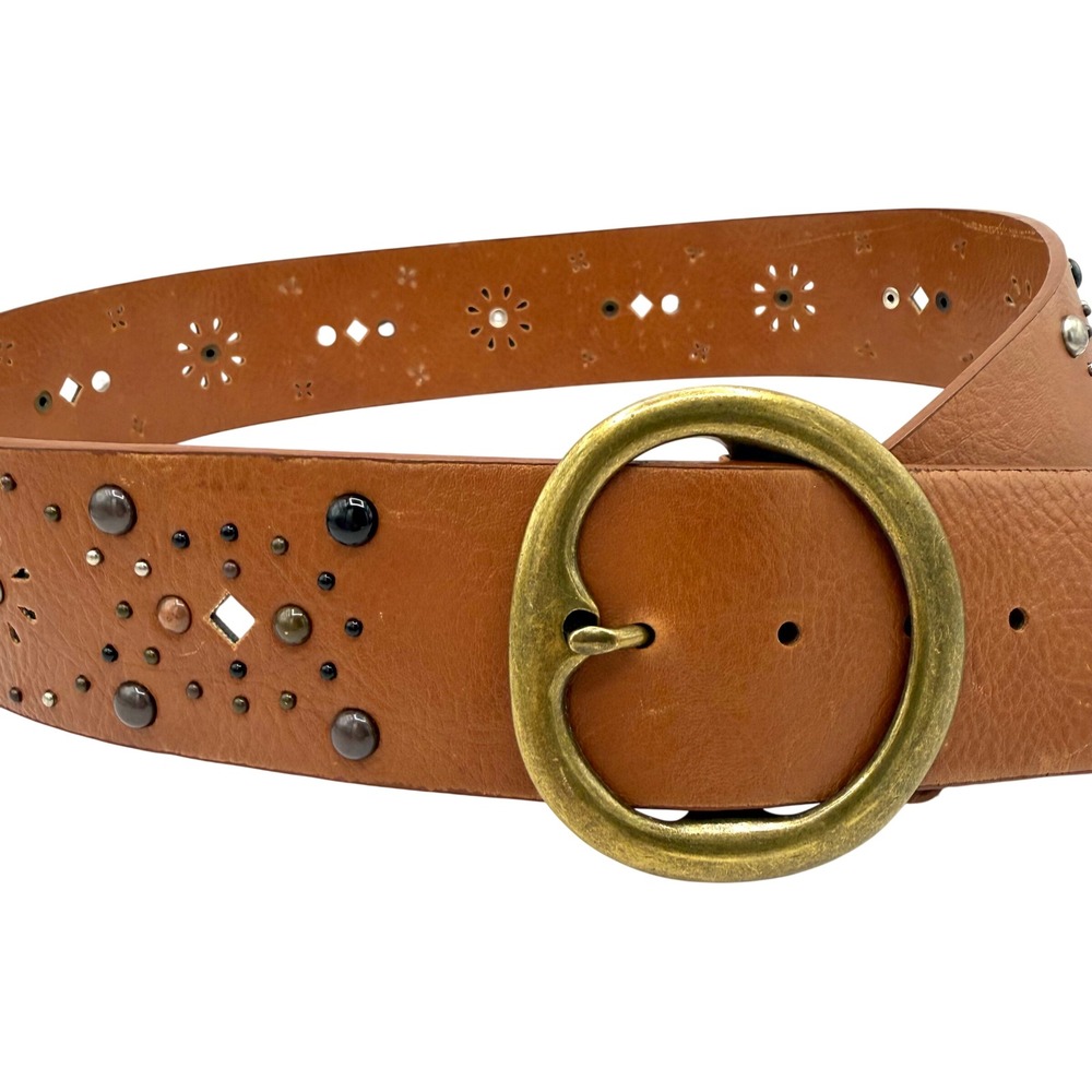 Jessica Simpson Belt Womens Medium Brown Excellent Studded Perforated Boho Wide